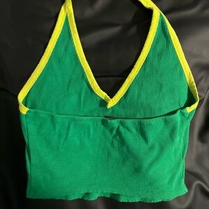 Green Halter Top with Yellow Trim